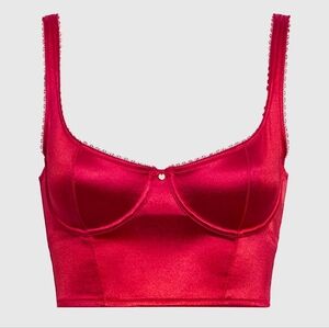 La SENZA Unlined Satin Balconette Bra Top in Cosmo Red